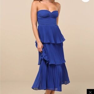Lulu's Royal Blue Strapless Pleated Dress